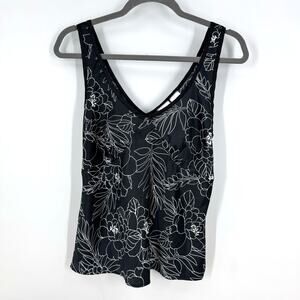 Vintage Y2K Xhilaration Babydoll Tank Satin Top L Black Floral Whimsigoth Fairy